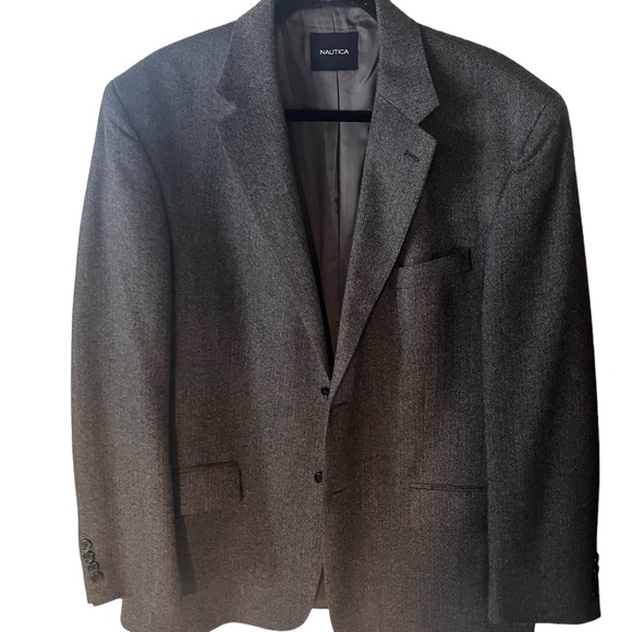 Nautica All Wool Blazer  Grey and Black Herringbone Pattern Superior Tailoring - Picture 1 of 11